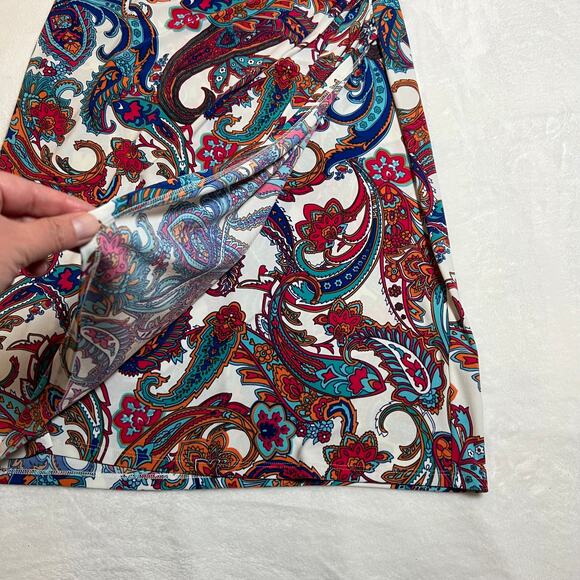 Lauren Ralph Lauren V-Neck Cap Sleeve Paisley Print Ruched Sheath Dress Size 2 - Picture 7 of 11
